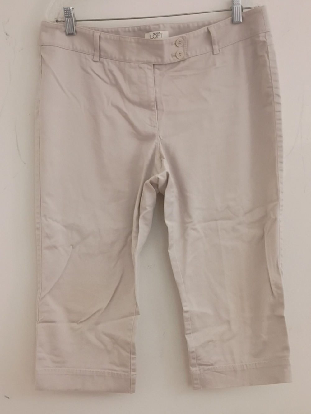LOFT Light Cream Capri Pants with Button Waist